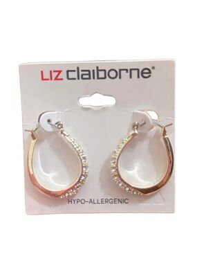 Liz Claiborne Two-Tone Gold and Silver Crystal Accent Hoop Earrings